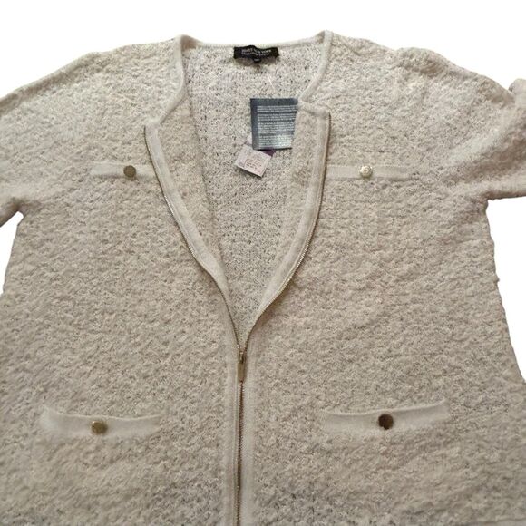 Jones New York Ivory Boucle Cotton Blend Zipper Sweater Cardigan Eyelash 2X NEW - Picture 8 of 10
